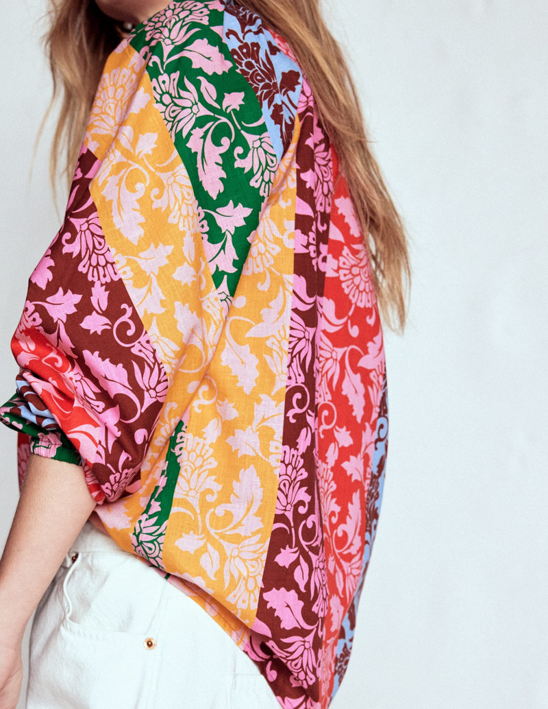 Long Sleeve Notch Top-Multi, Ornate Vine 4