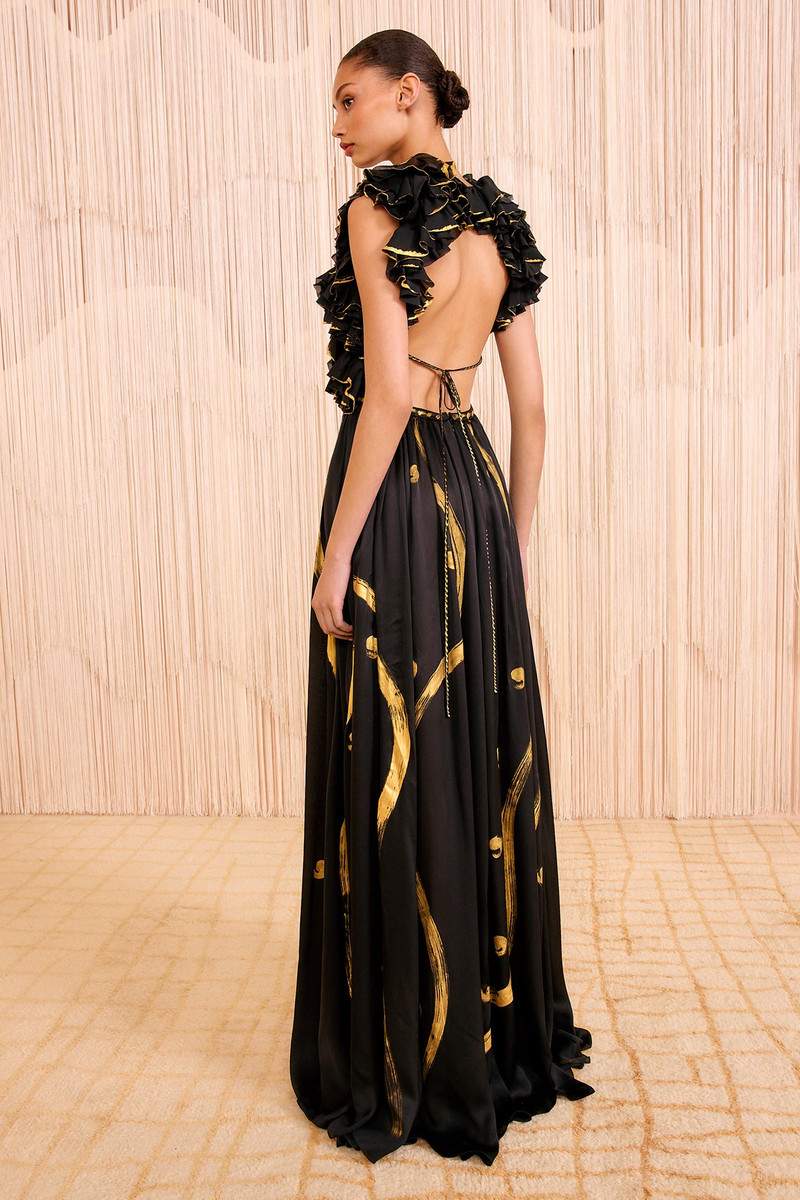 Byzantine Handpainted Silk Backless Gown 4