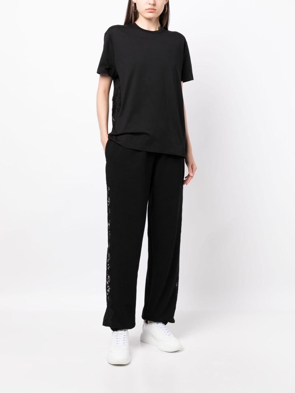 lace-detailing cotton T-shirt - 4