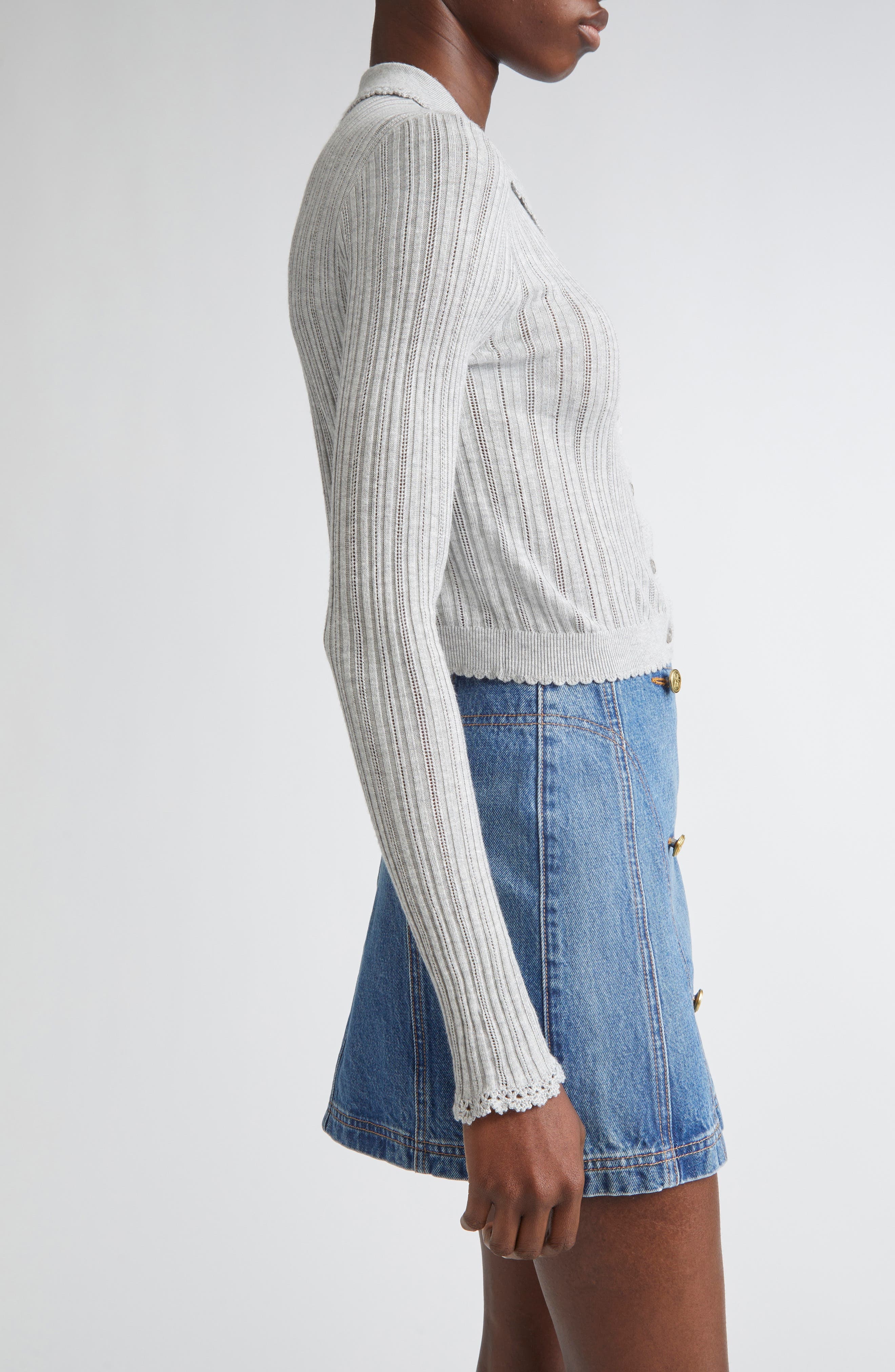 Ulla Johnson Lottie Pointelle Rib Cardigan in Slate at Nordstrom - 4