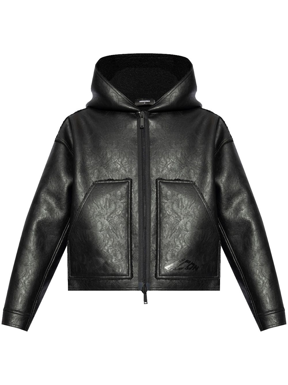 hooded faux-leather jacket - 1