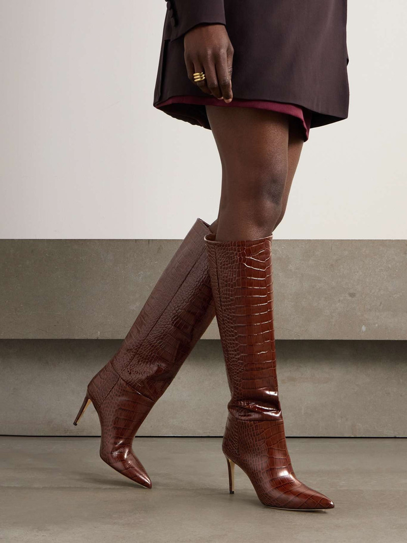 PARIS TEXAS Croc-effect leather knee boots Chocolate outlook