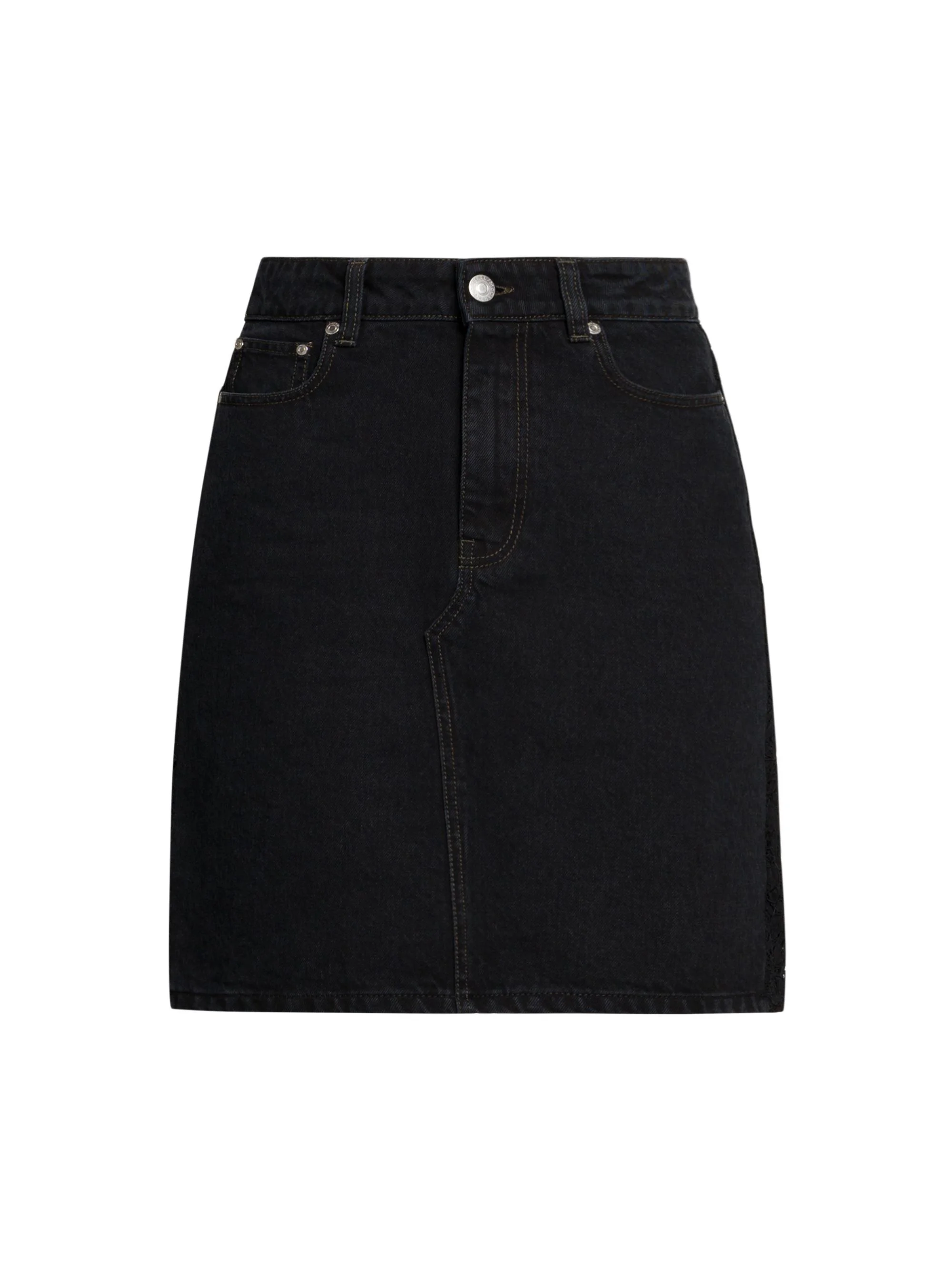Women's Denim-Lace A-Line Miniskirt - Black - 1