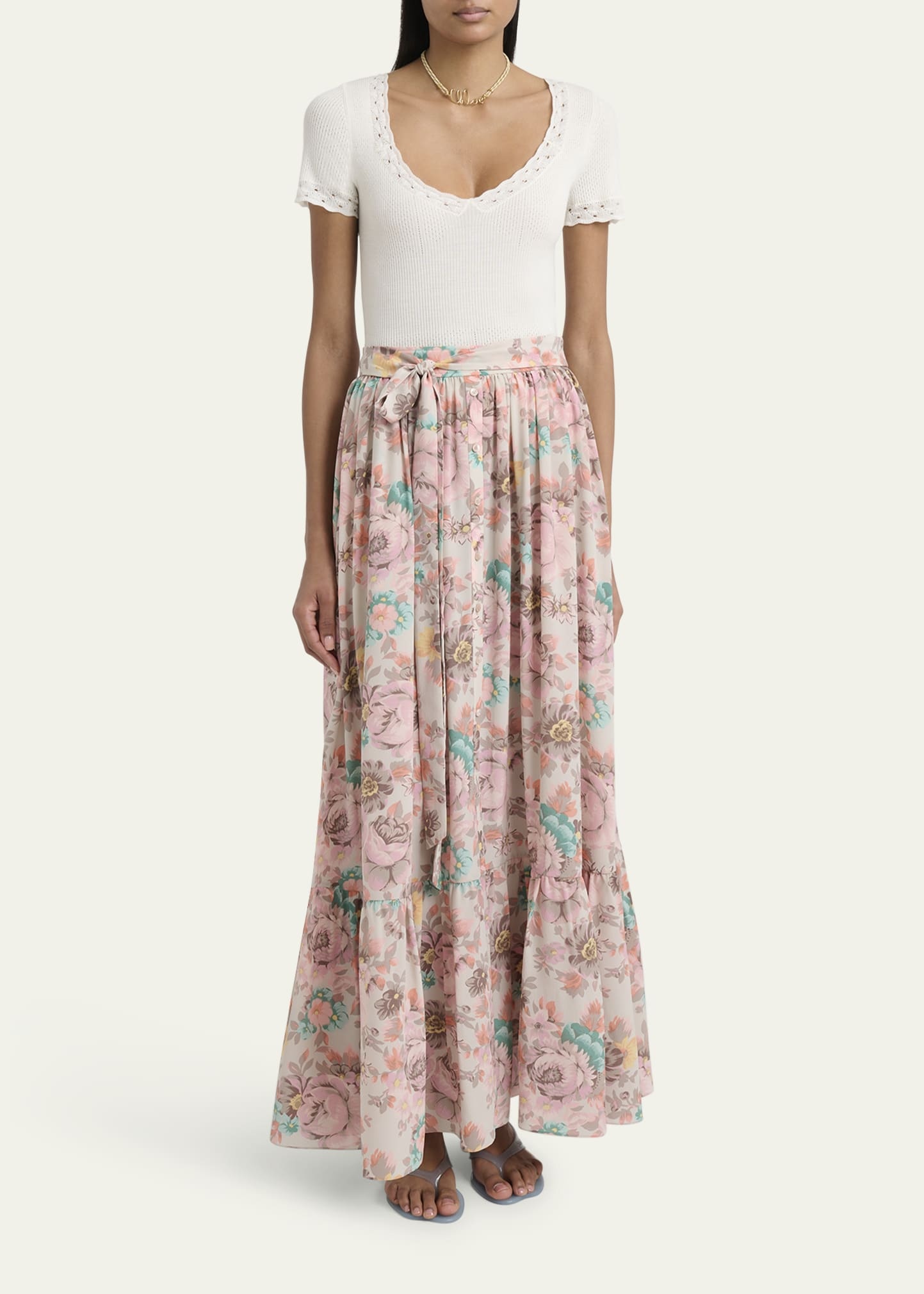 Belted Floral-Print Silk Maxi Skirt - 2