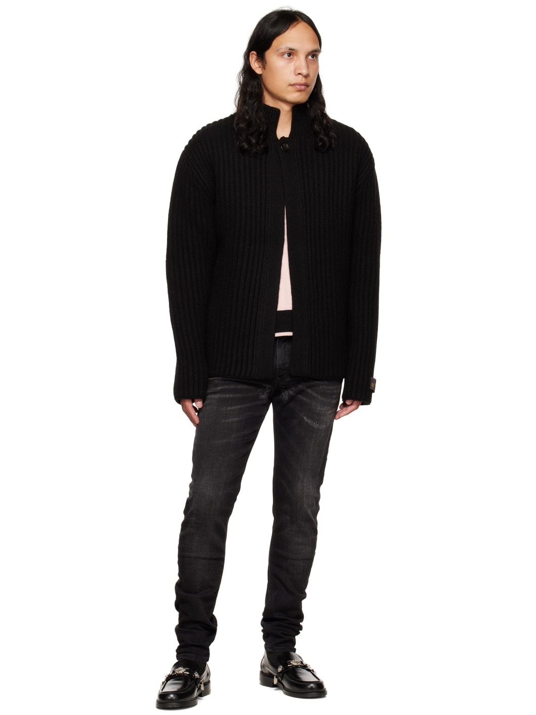 Black Stand Collar Cardigan - 4