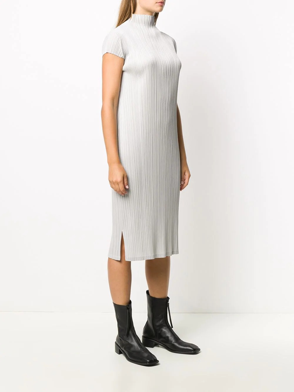 pleated high-neck midi dress - 3