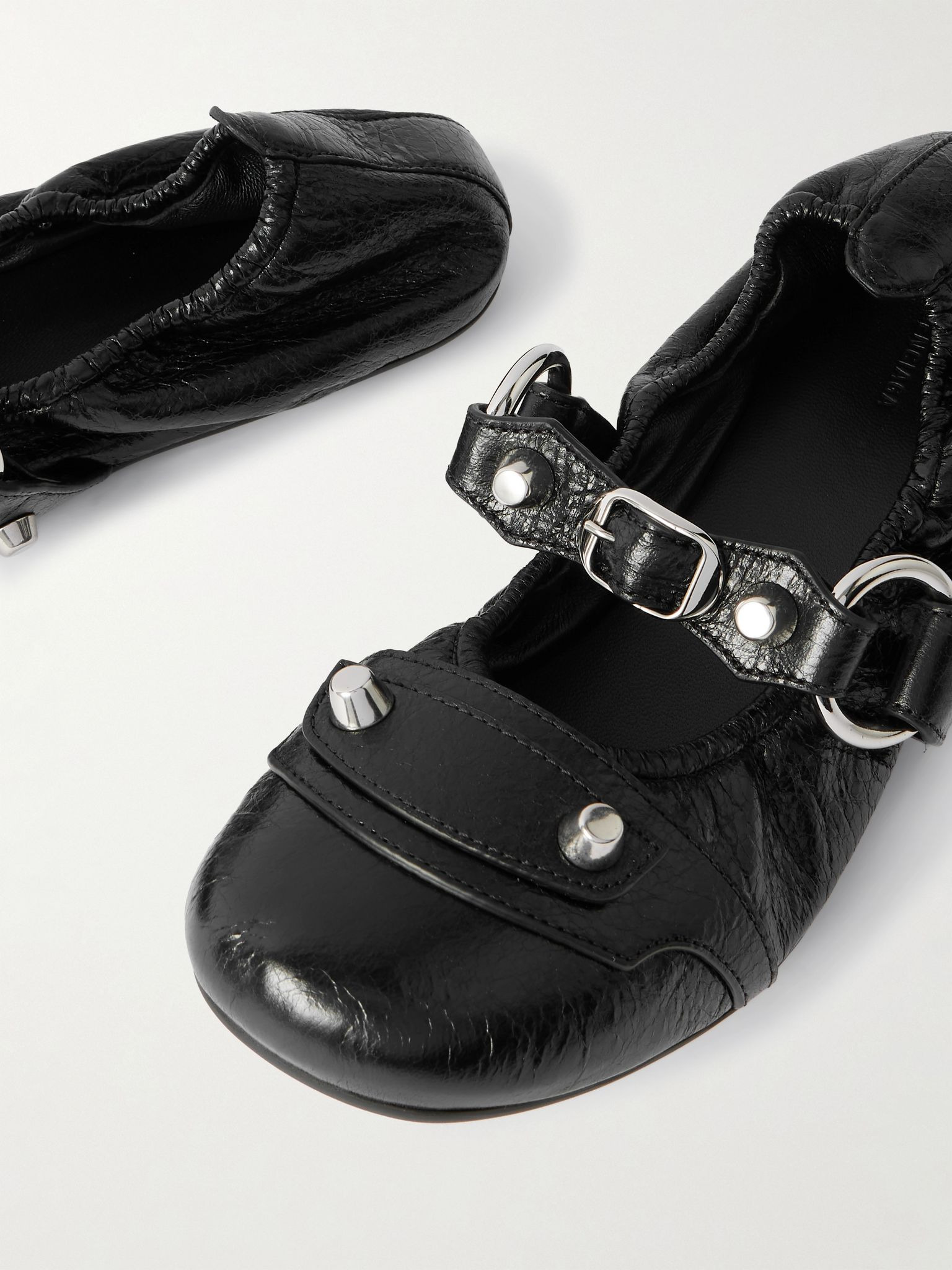 City embellished crinkled-leather ballet flats Black - 4