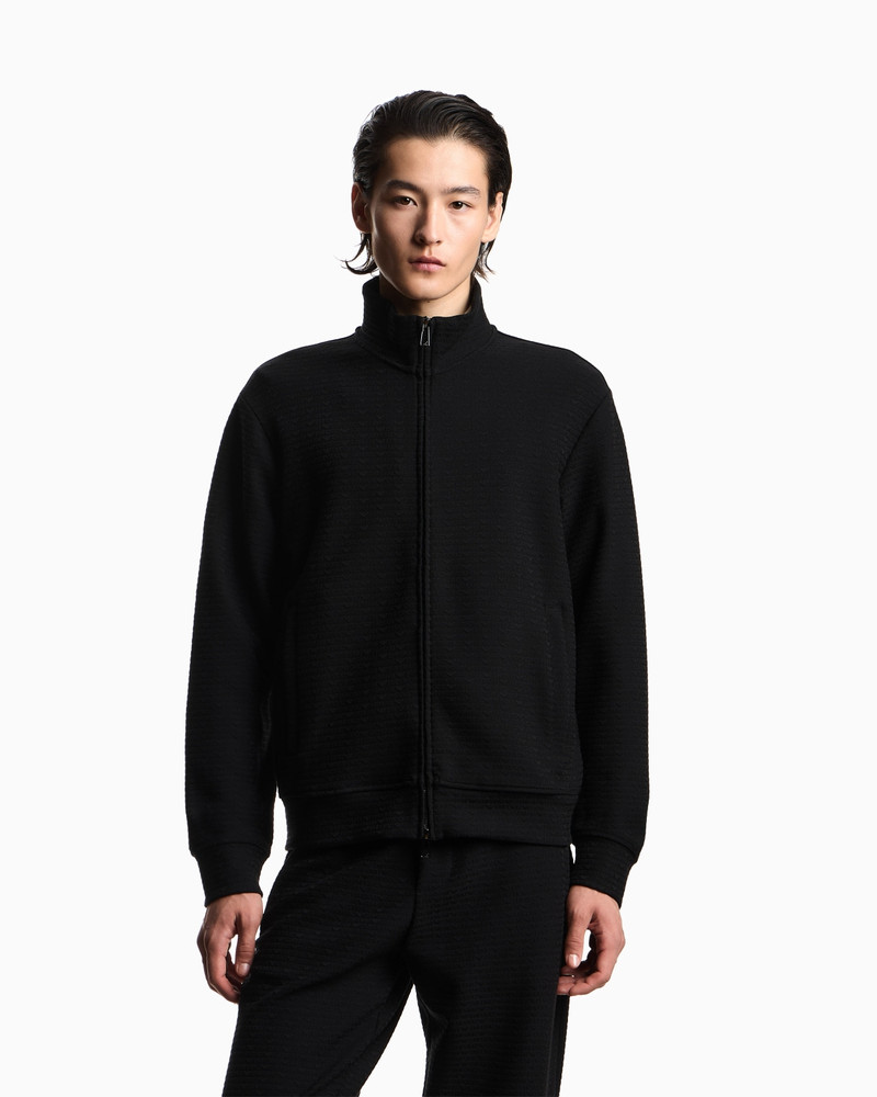 EMPORIO ARMANI FULL-ZIP SWEATSHIRT IN A LYOCELL-BLEND INTERLOCK JERSEY WITH JACQUARD LETTERING outlook