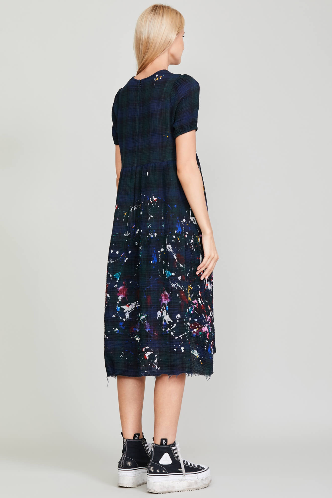 PAINT SPLATTER MIDI - NAVY PLAID - 5