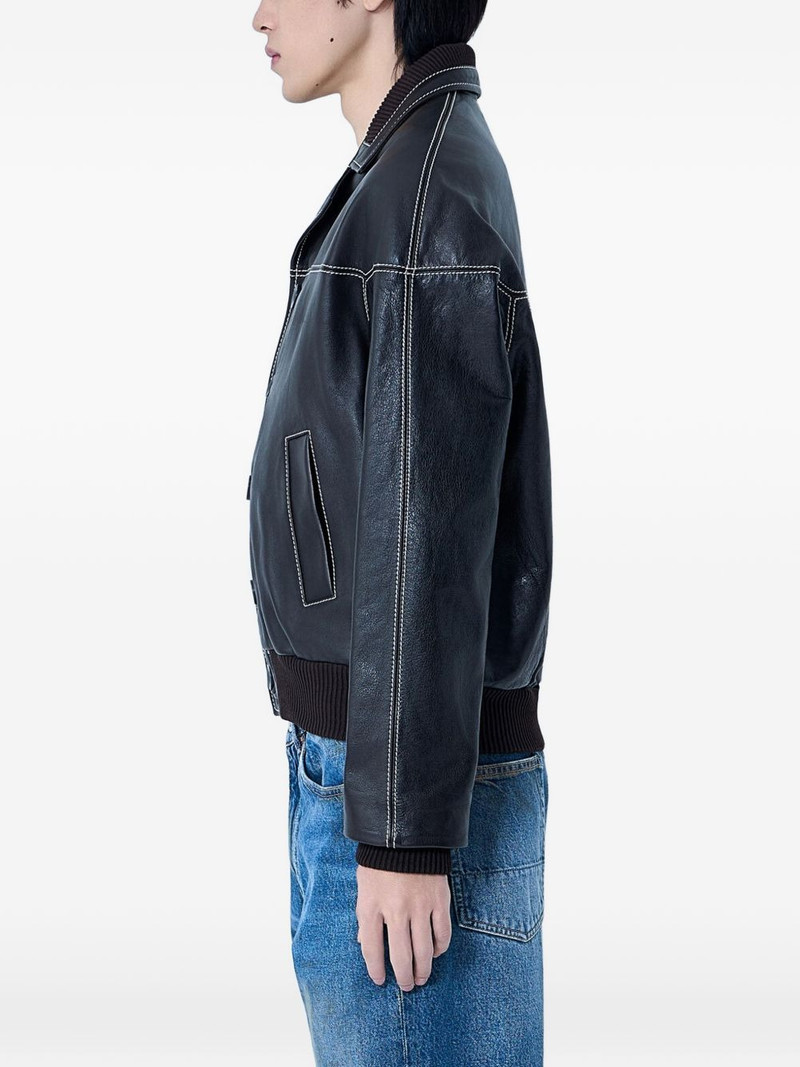 WALES BONNER ribbed trims notched leather jacket outlook