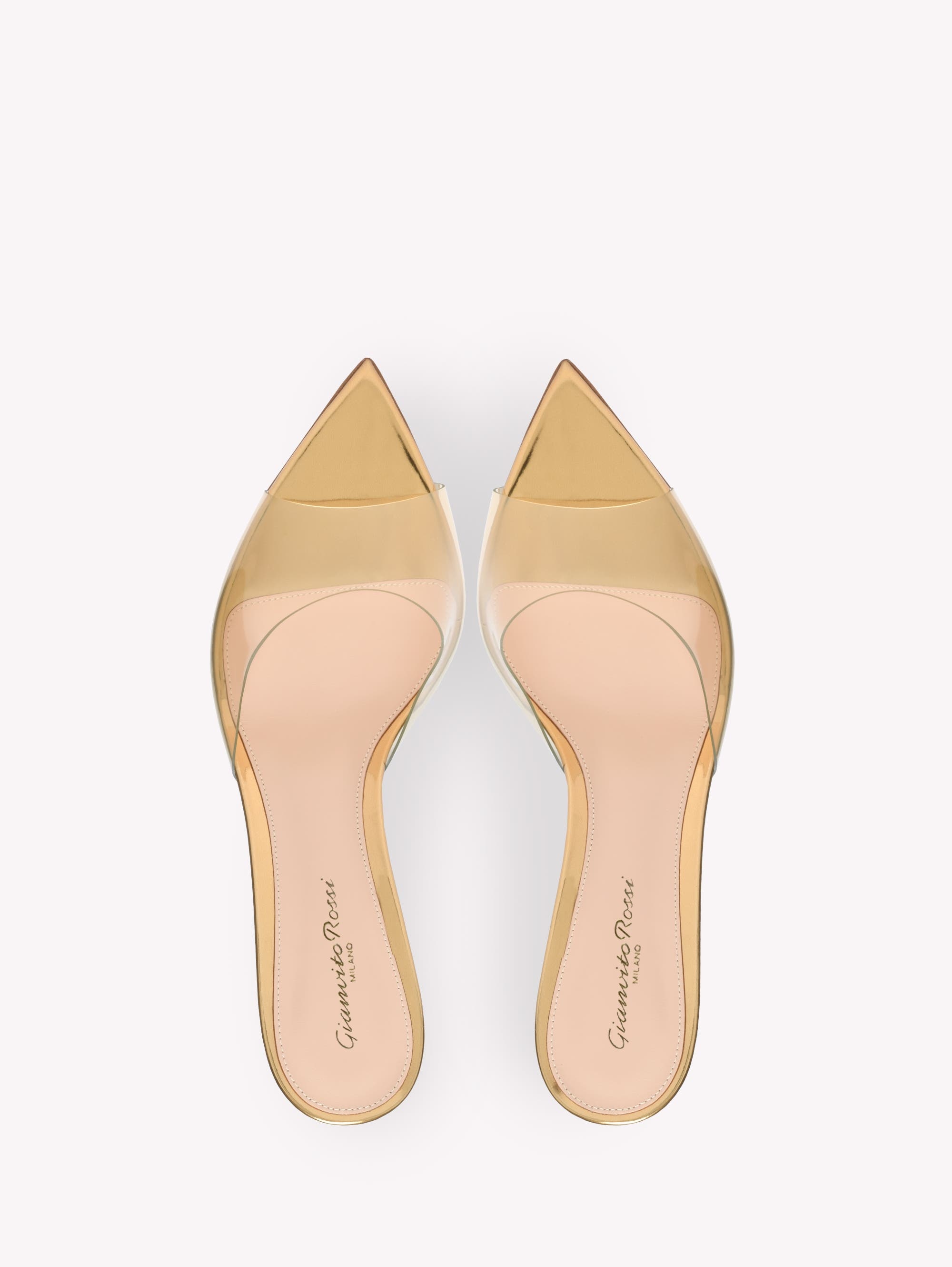 Gianvito Rossi Elle 55 Mules in Metallic Gold Plastic at Nordstrom - 3