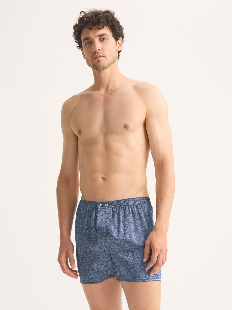 Men's Classic Fit Boxers Silk Navy Blue Rose Print 4