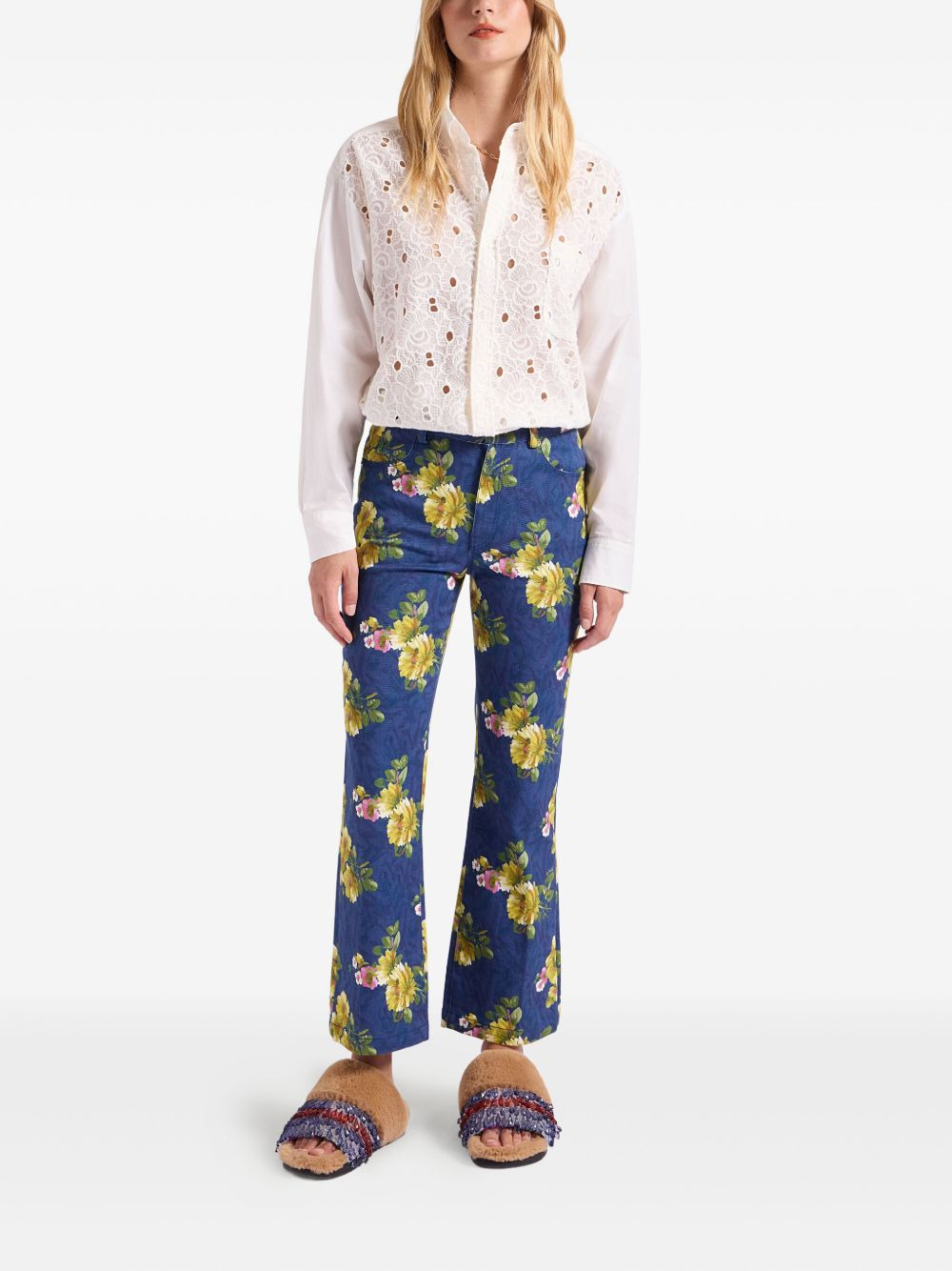 floral-print flared jeans - 3