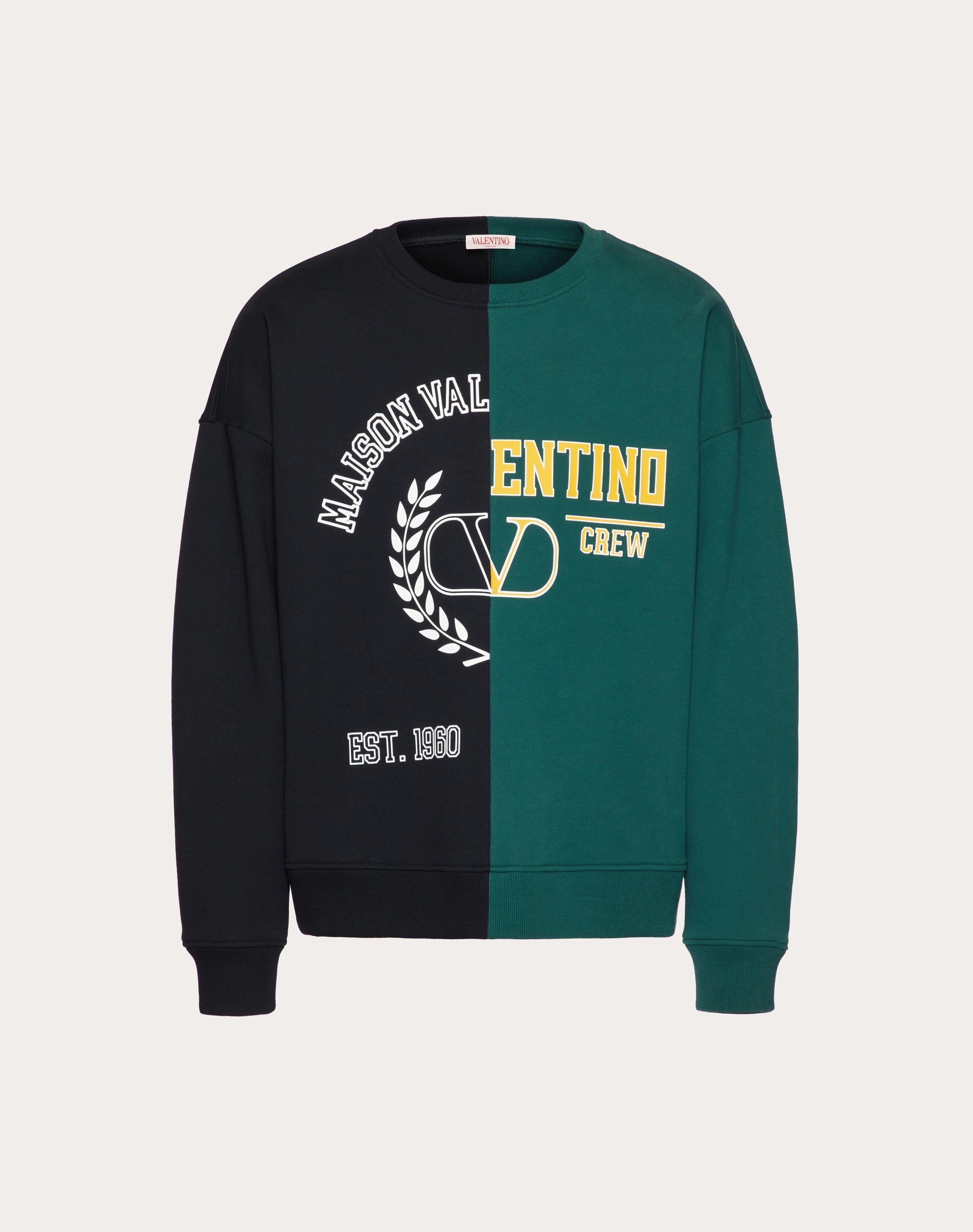 COTTON CREWNECK SWEATSHIRT WITH MAISON VALENTINO AND VALENTINO V CREW PRINT - 1