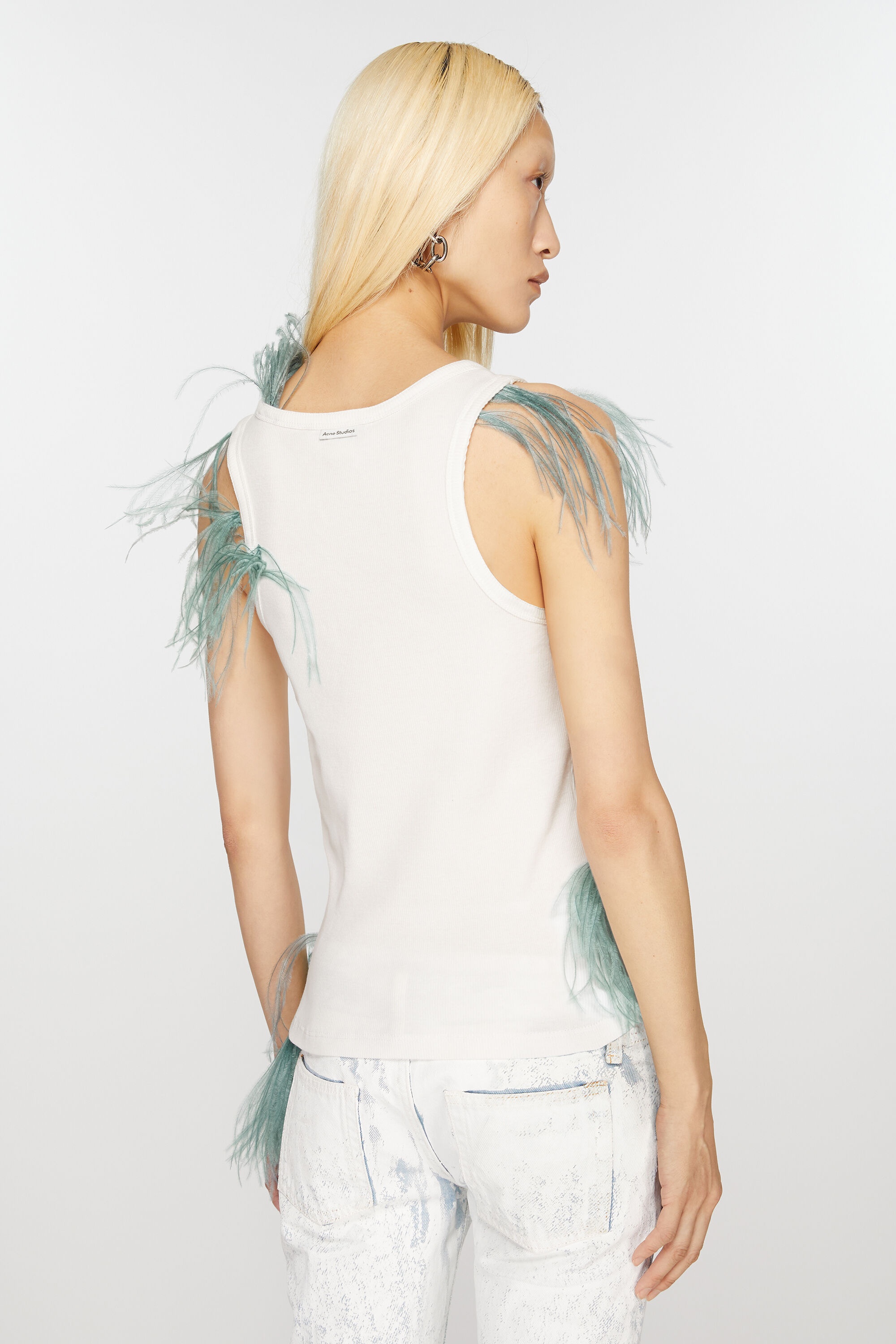 Feather trim top - White/navy - 3