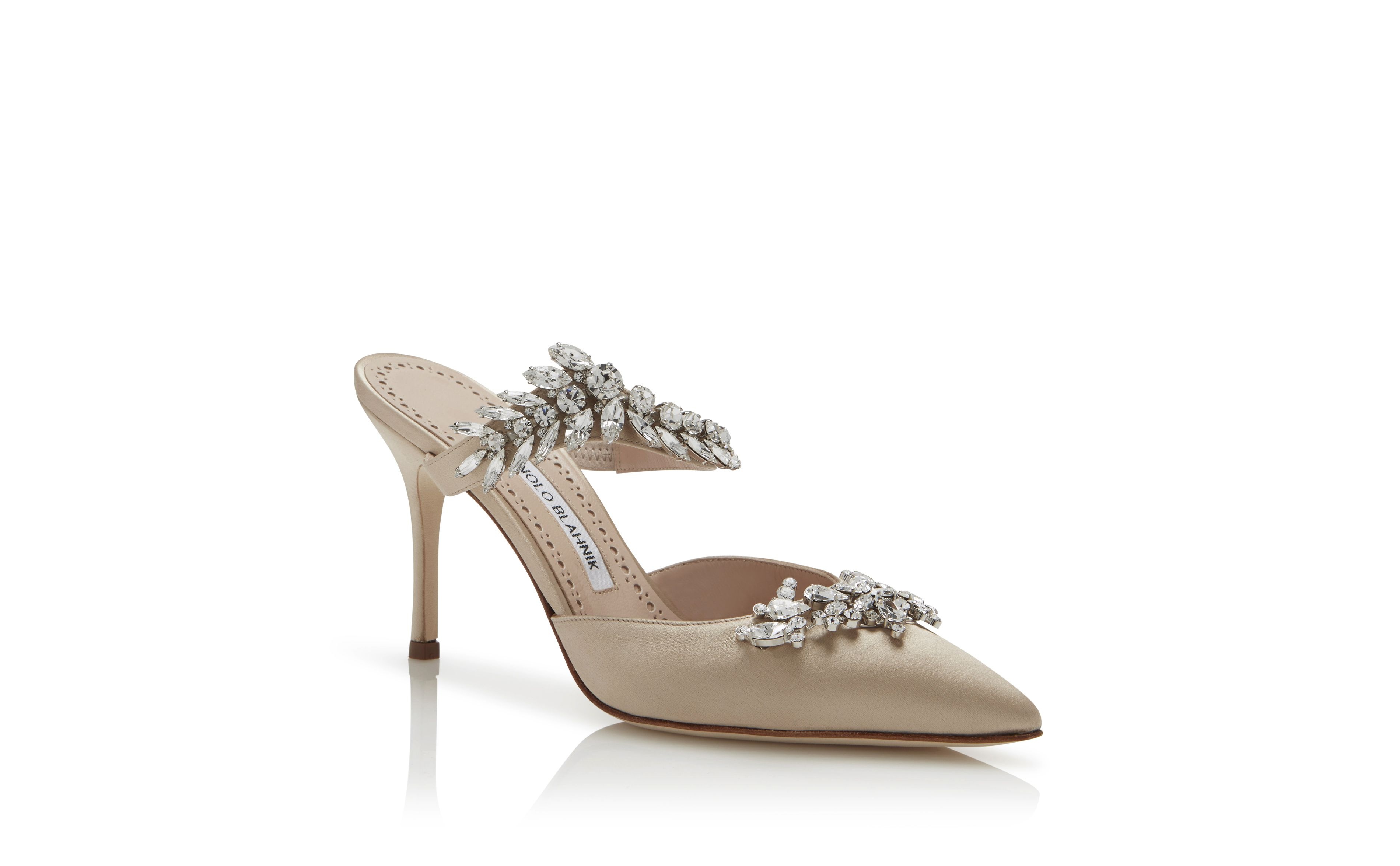 Champagne Satin Crystal Embellished Mules - 3