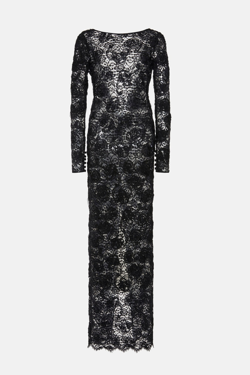 OPEN BACK LACE DRESS WITH SEQUIN, ROSE EMBROIDERY 1