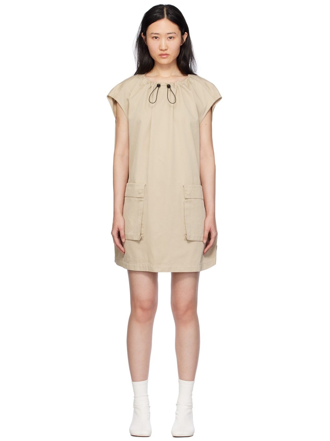 Beige Gathered Minidress - 1