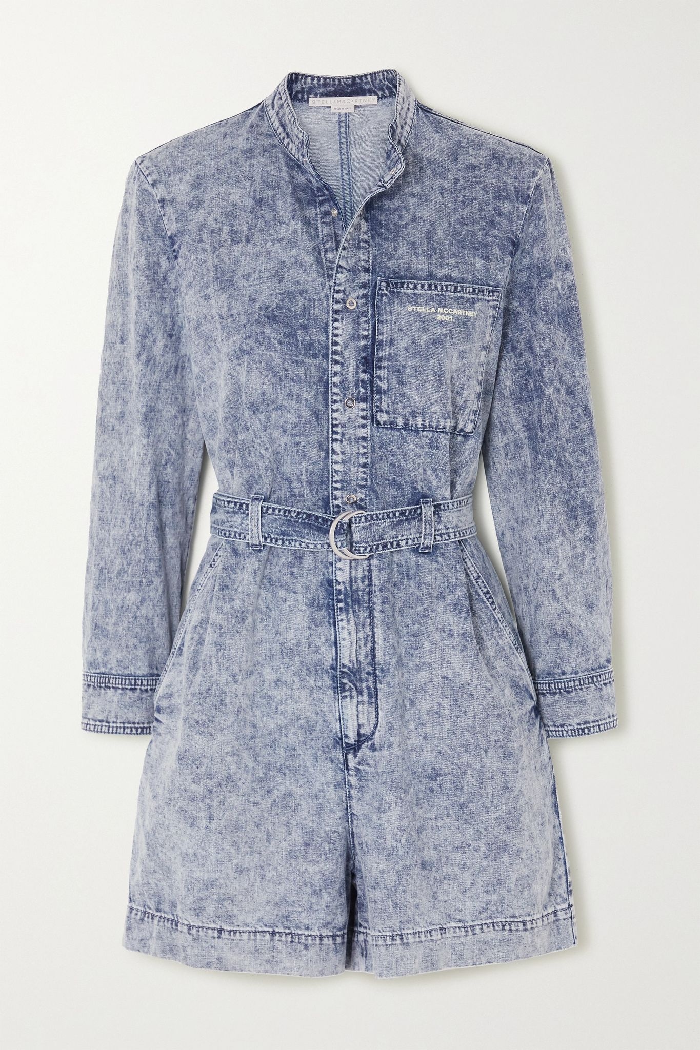 Belted acid-wash denim playsuit - 1