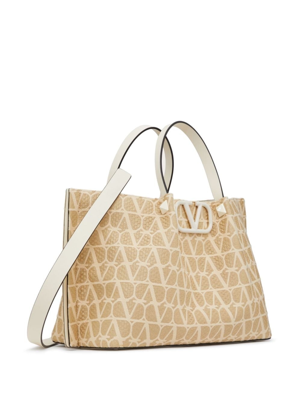 VLogo woven raffia tote bag - 4