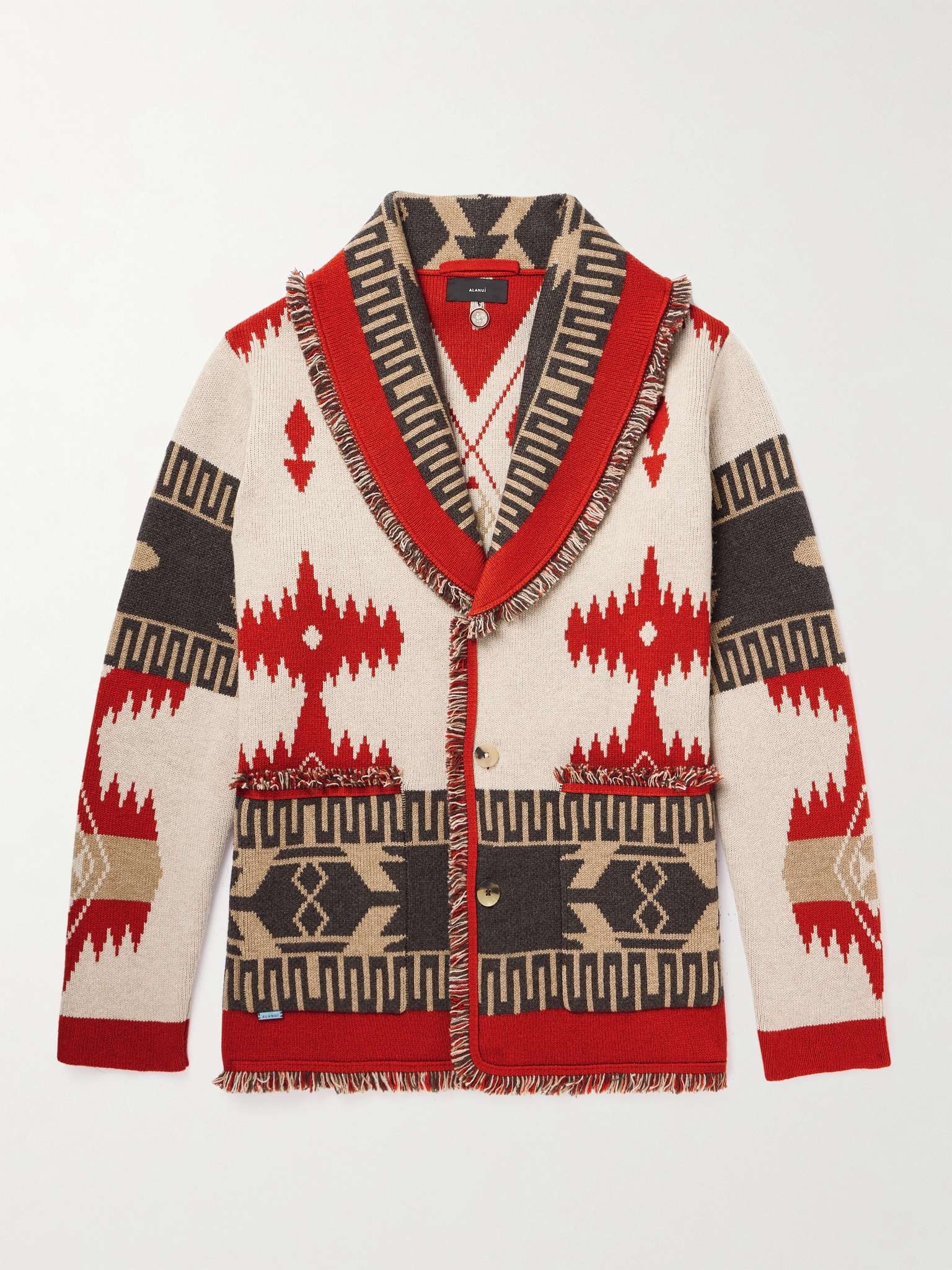 Icon Shawl-Collar Fringed Cashmere-Jacquard Cardigan - 1