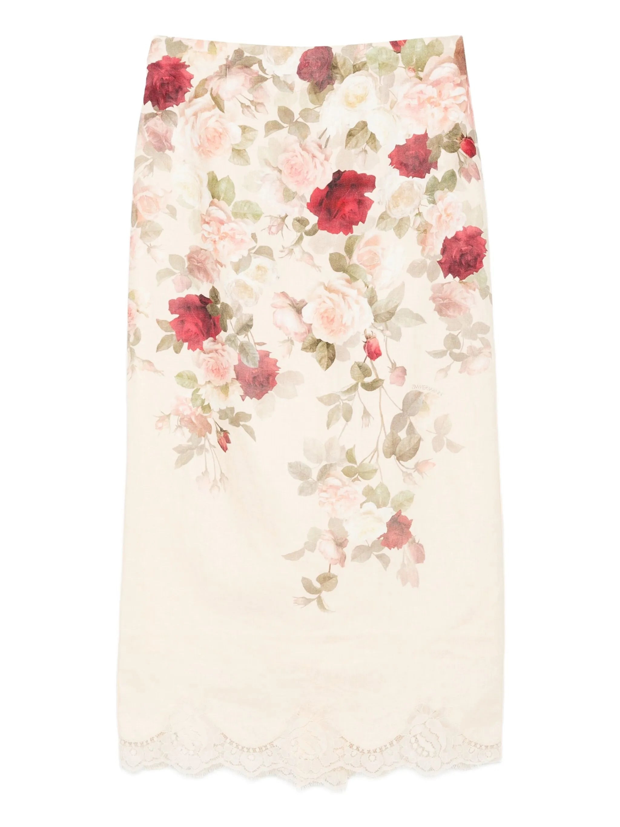 floral-print lace-trimmed skirt - 1