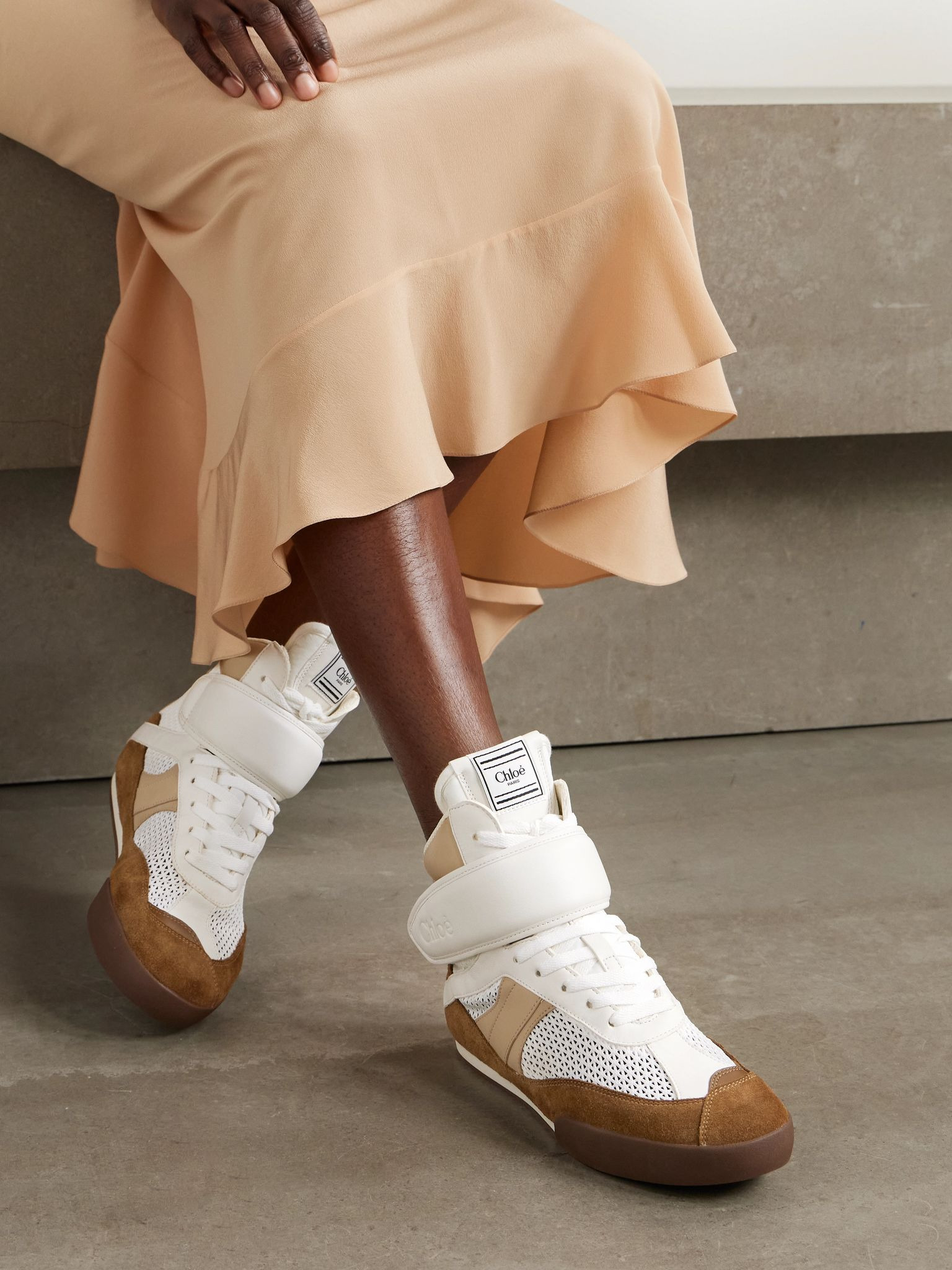 Kick suede, mesh and leather high-top sneakers Brown - 2