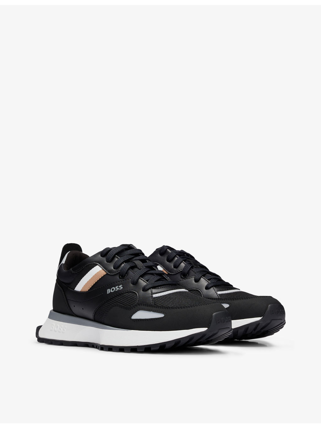 Brand-print mesh and faux-leather low-top trainers - 3
