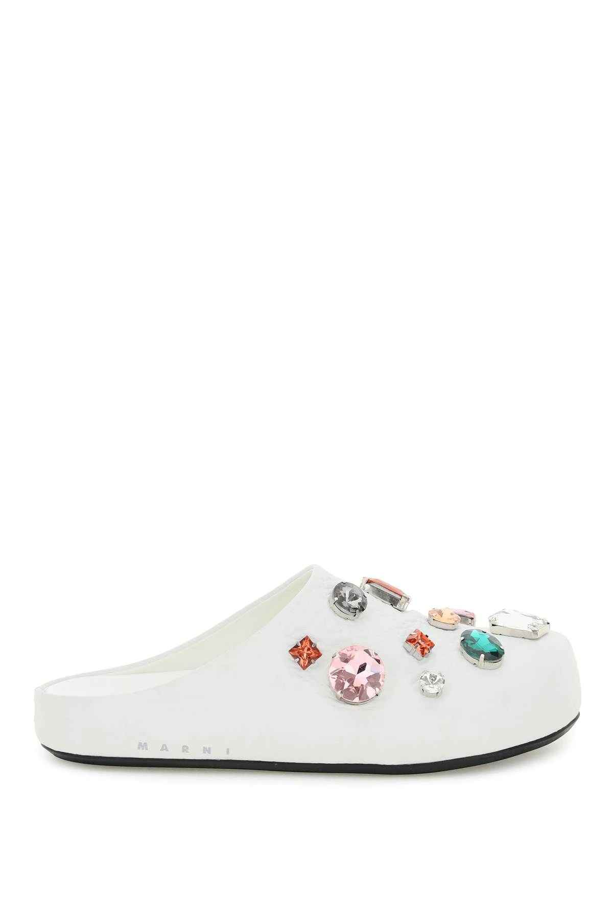 GRAINED LEATHER CLOG WITH CRYSTALS - 1