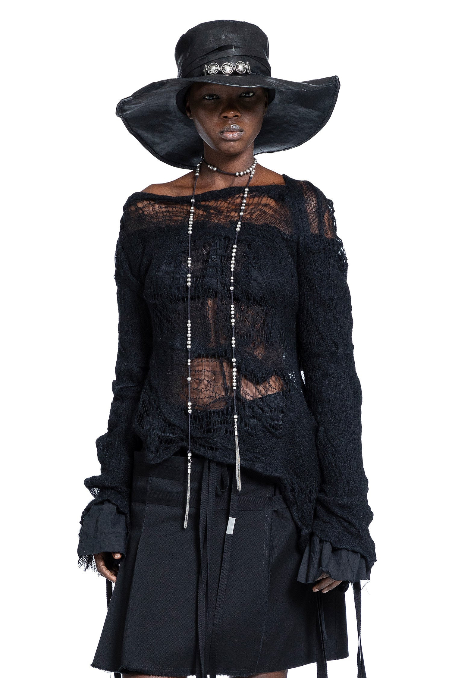 Cilia Off-shoulder Sweater In Ripped Sheer Knit - 5