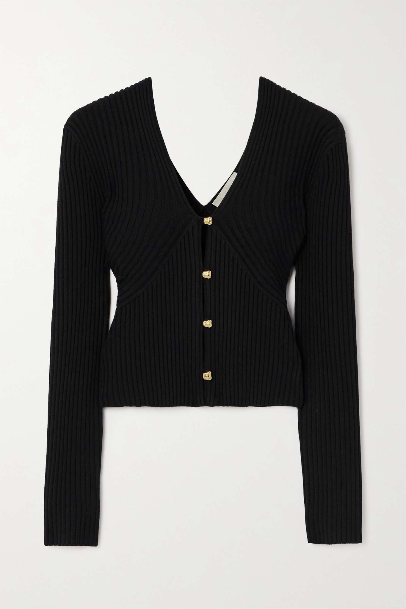 Cropped ribbed wool-blend cardigan - 1