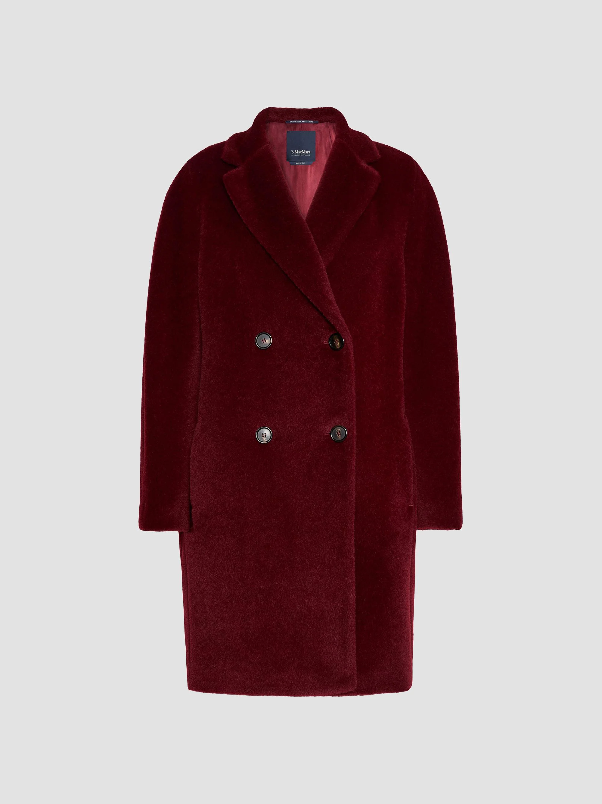 Women's Alpaca and Wool Midi Coat - Bordeaux - 1
