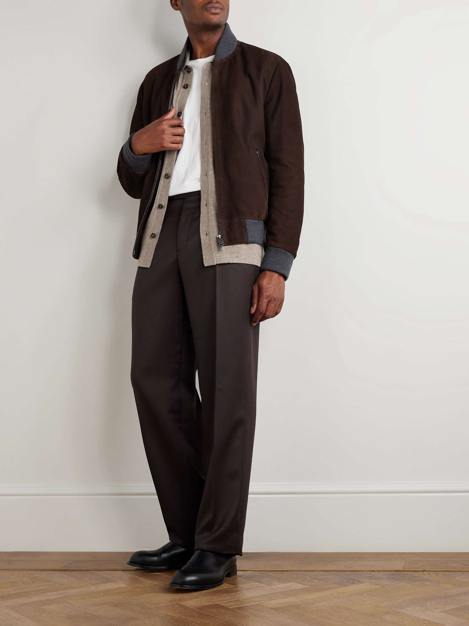 Wool-Trimmed Suede Bomber Jacket - 2