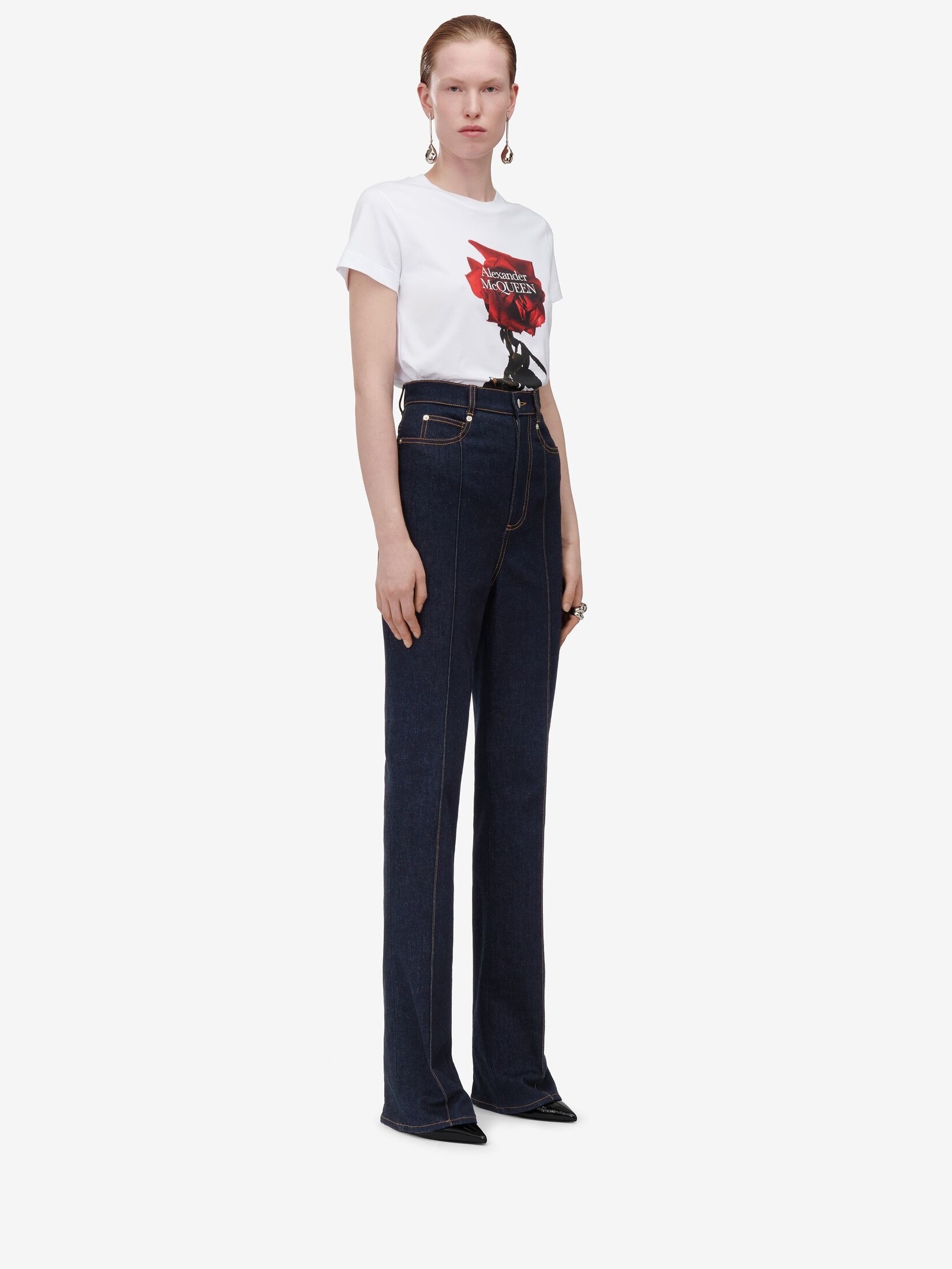 Women's Shadow Rose Fitted T-shirt in White - 3
