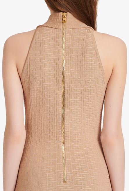 Short beige eco-designed knit dress with Balmain monogram - 9