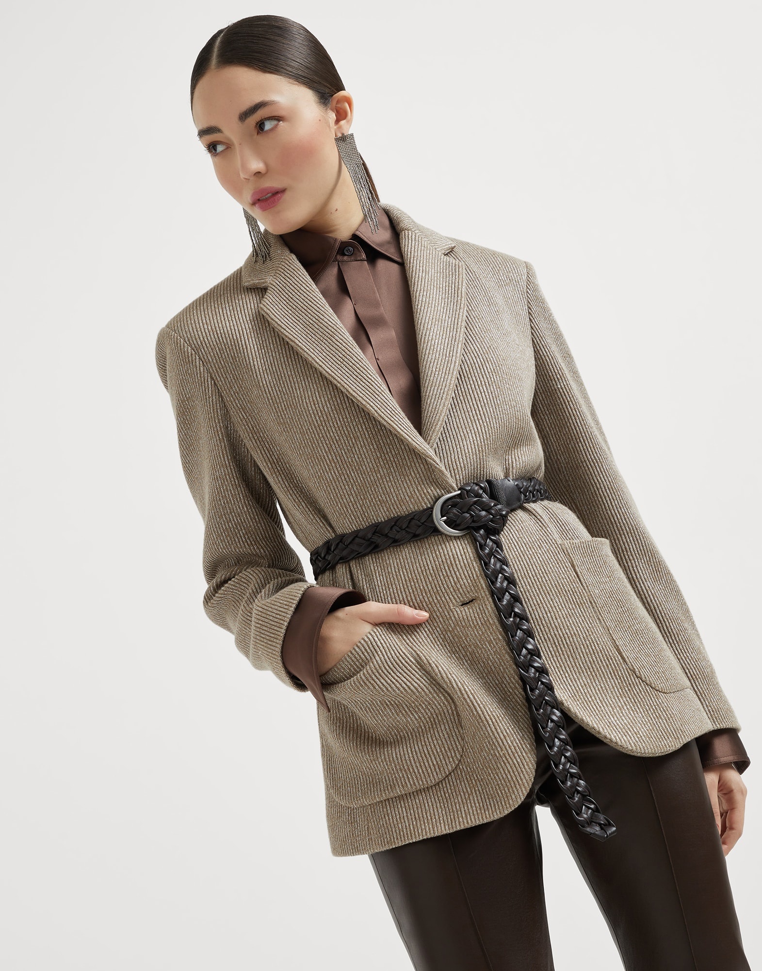 Sparkling cotton and viscose English rib knit blazer with monili - 4