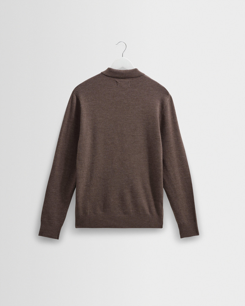Oban - Brown Marl Worsted Wool Knitted Polo 8