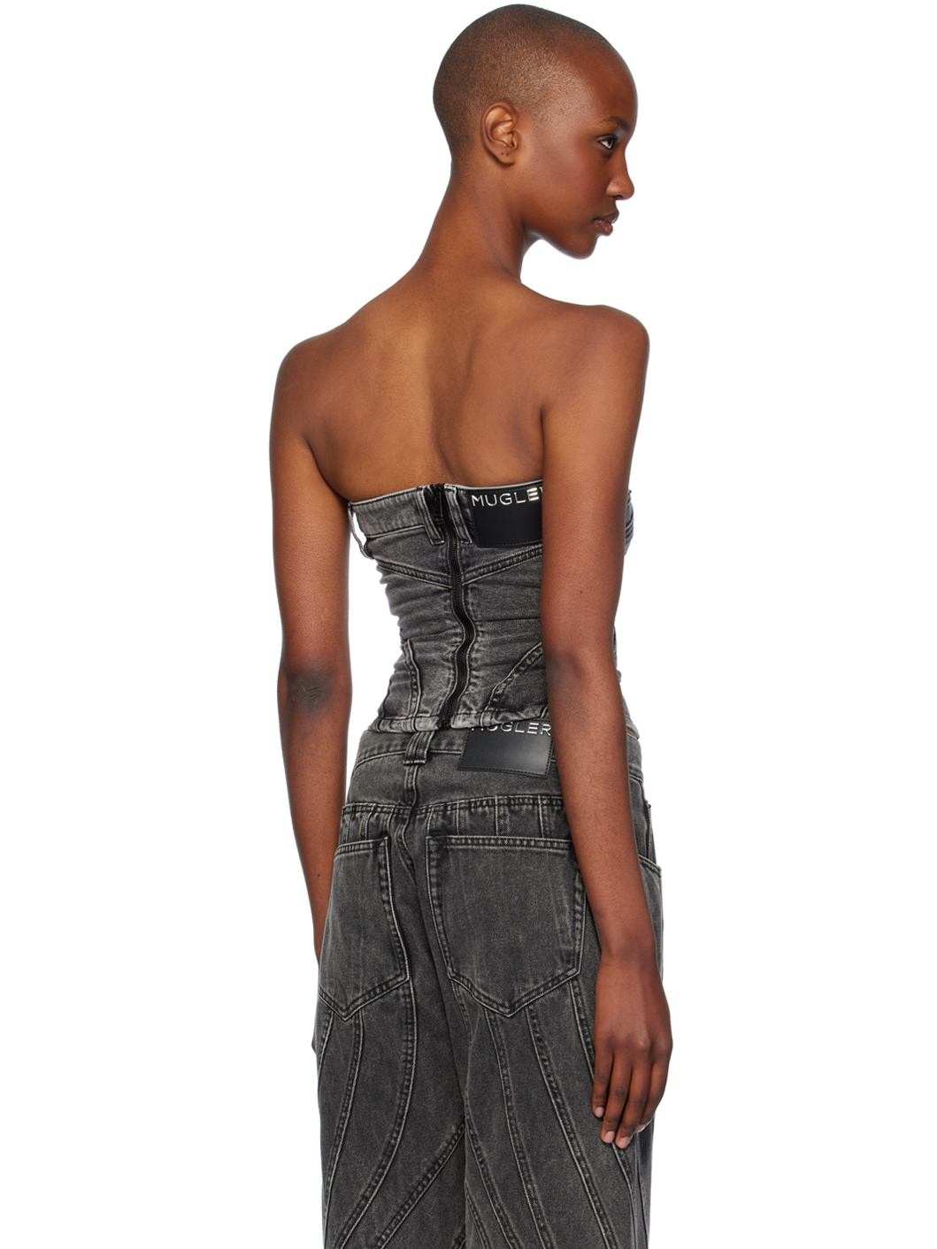 Gray Spiral Denim Bustier - 3
