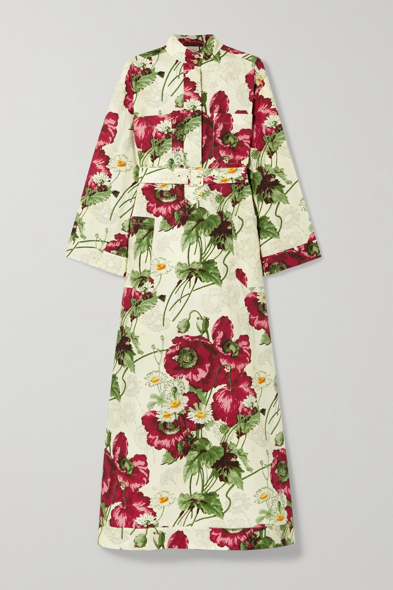 Belted floral-print cotton-poplin midi dress - 1