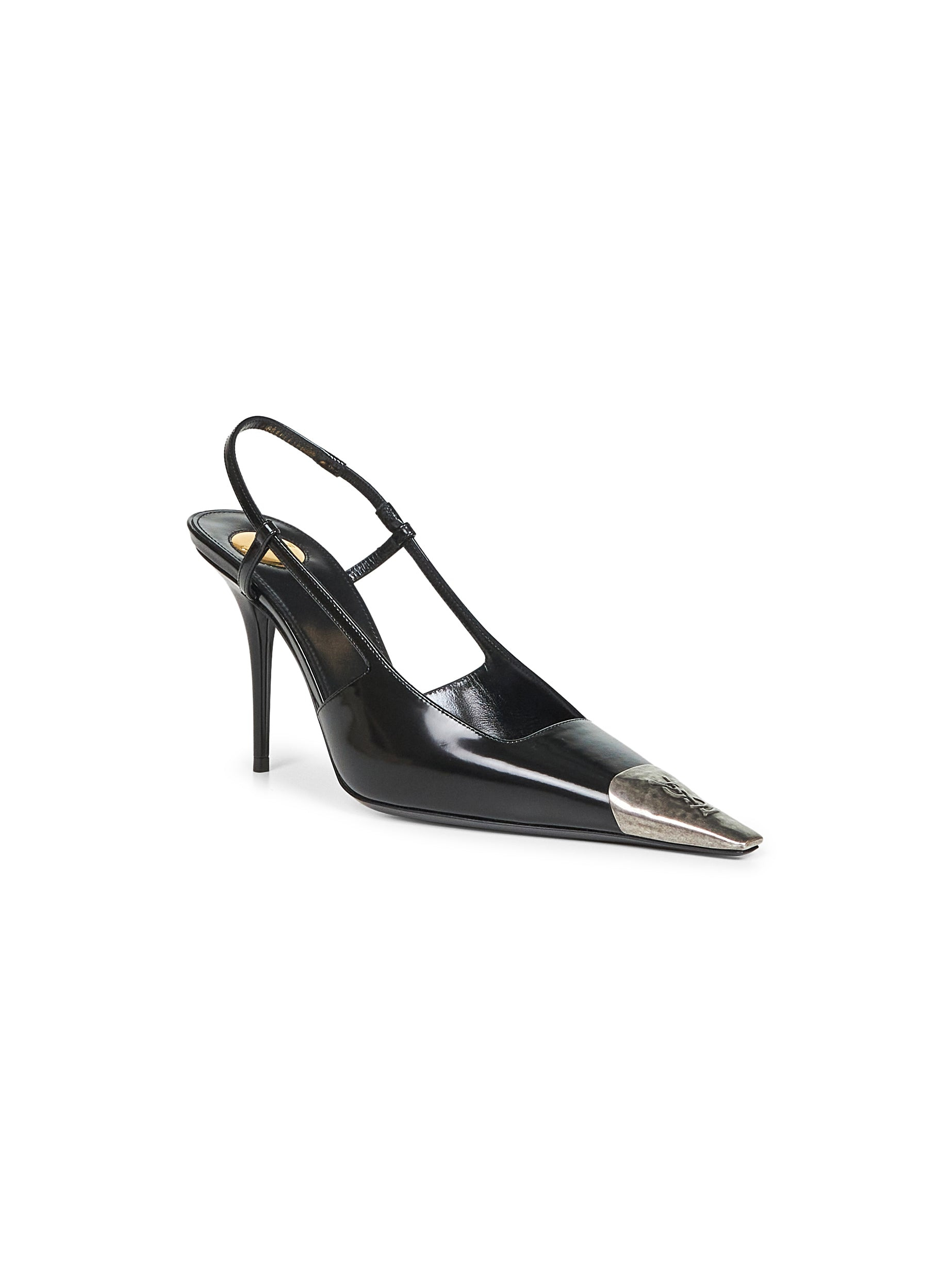 Saint Laurent Women Black Glazed Leather Jeanne Slingback Pumps - 2