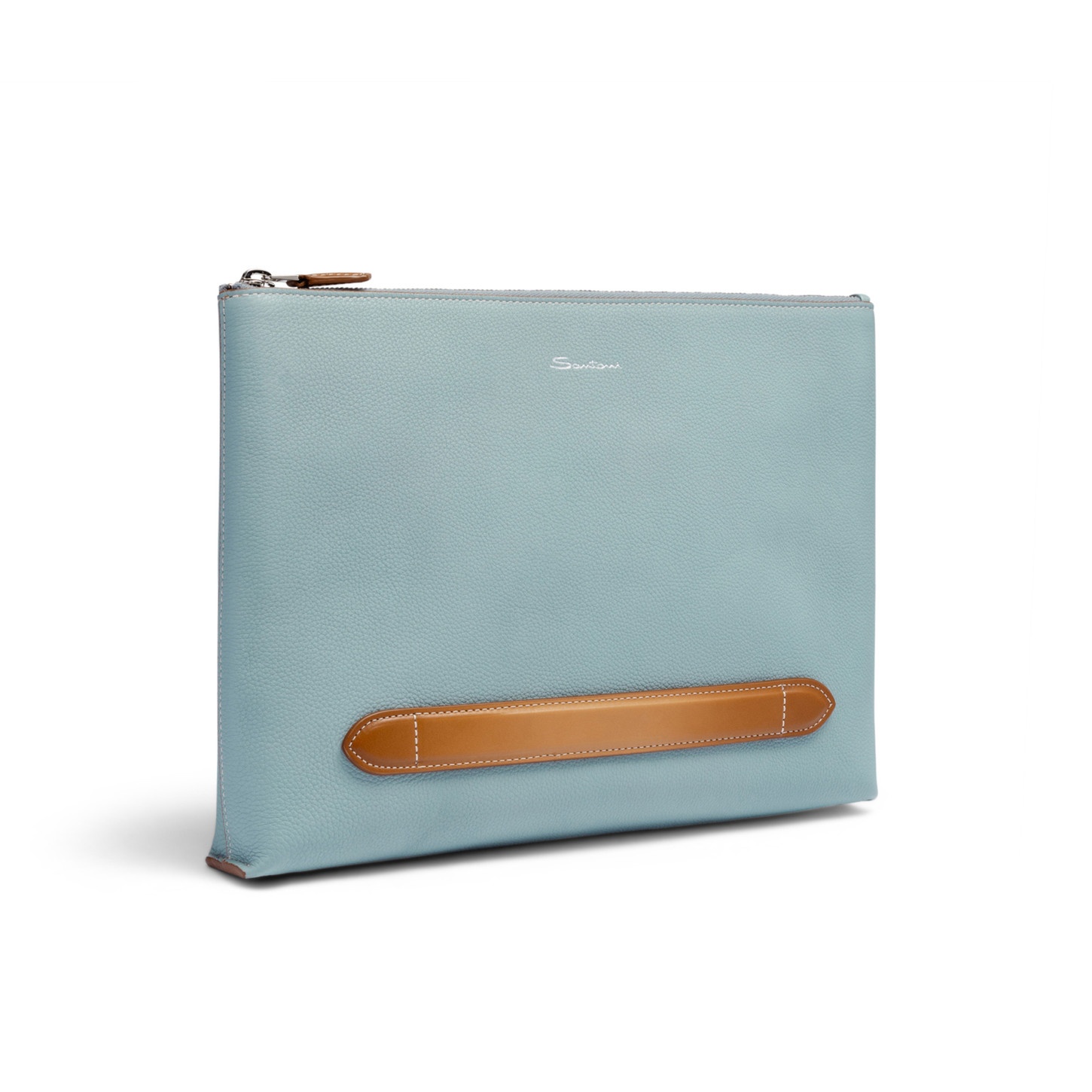 Light blue tumbled leather pouch - 3