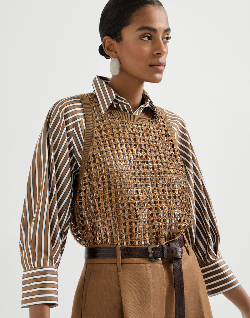 Dazzling net embroidery top in silk and linen 5