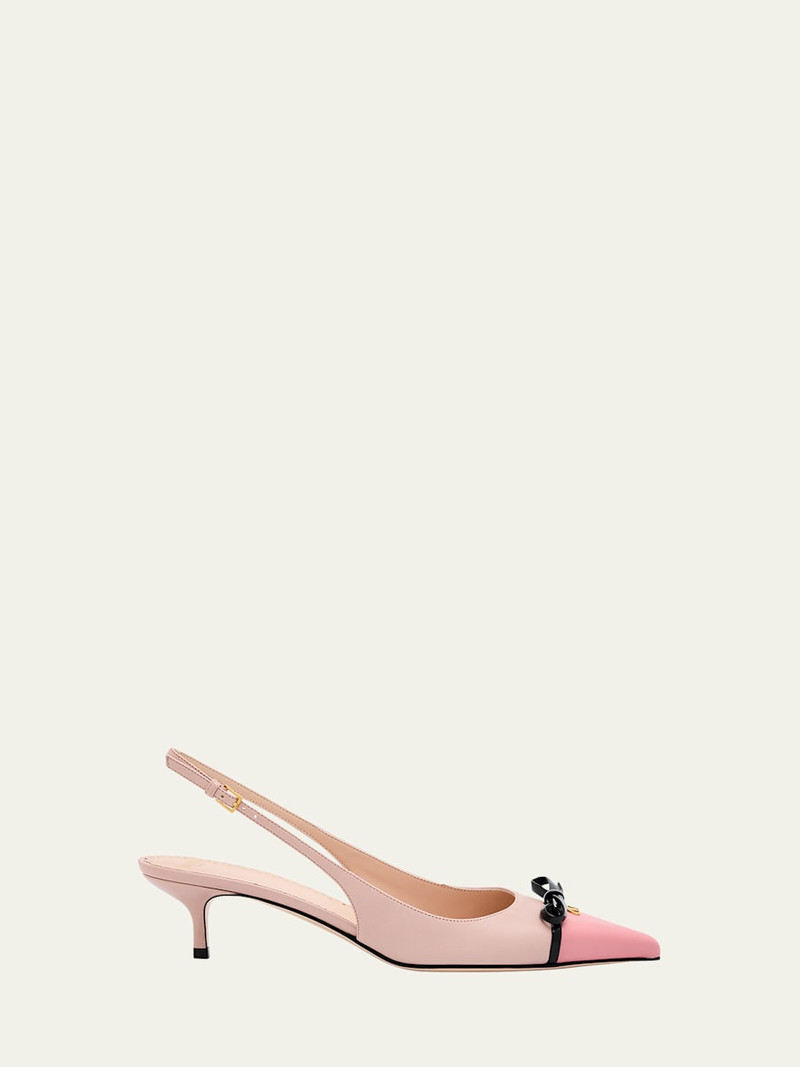 VLOGO Pointed Slingback Leather Kitten Pumps 1