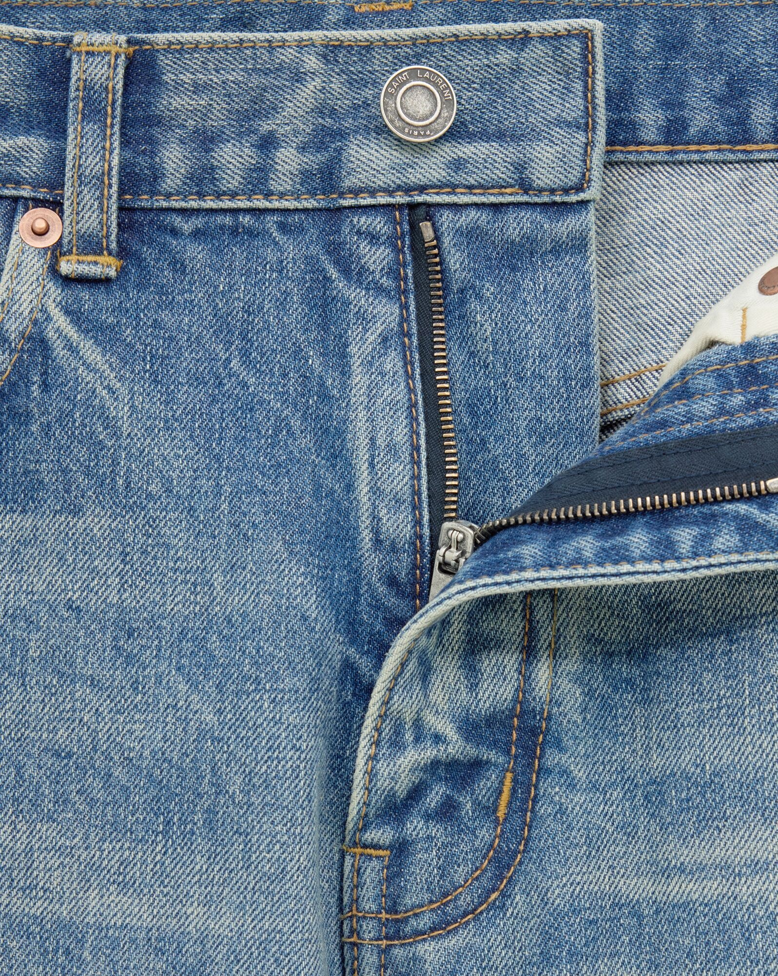 SAINT LAURENT straight jeans in benjamin blue denim | REVERSIBLE
