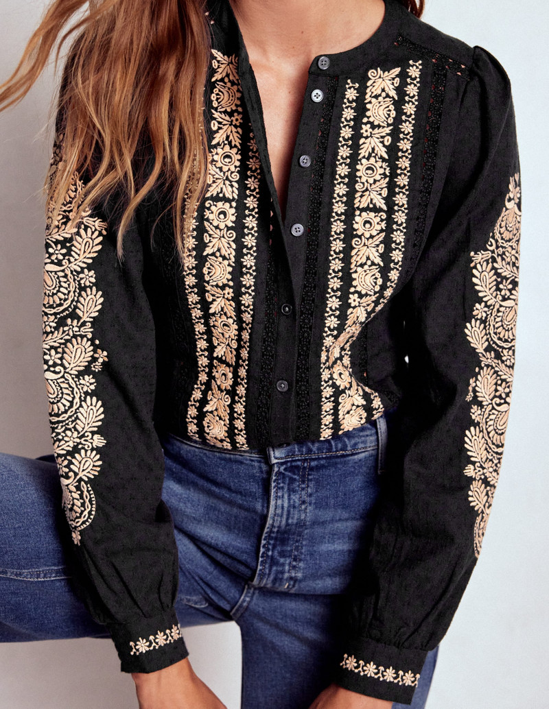 Embroidered Cotton Top-Black 3