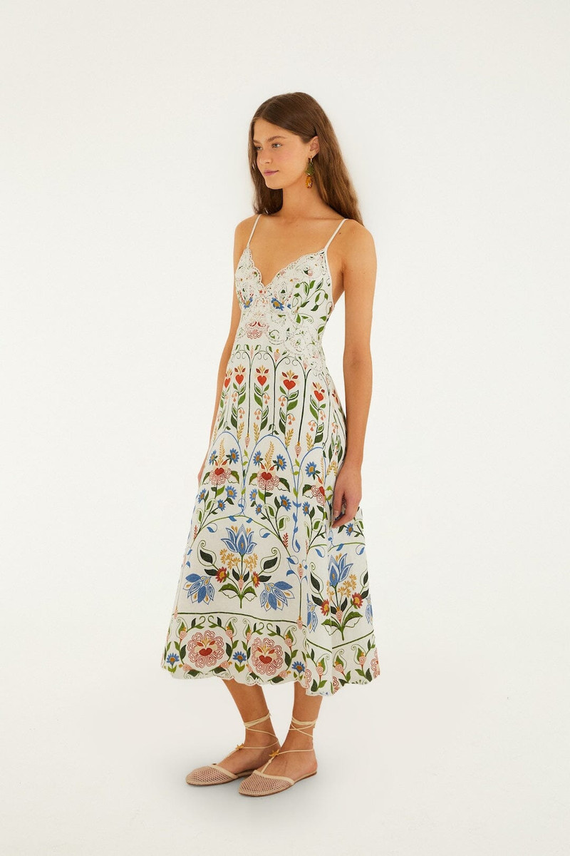 Off-White Stitched Garden Euroflax Premium Linen Midi Dress 4