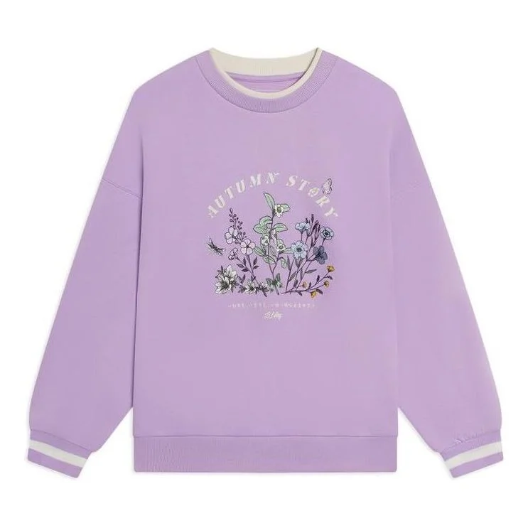 (WMNS) Li-Ning Floral Embroidered Logo Sweatshirt 'Purple' AWDS918-5 - 1