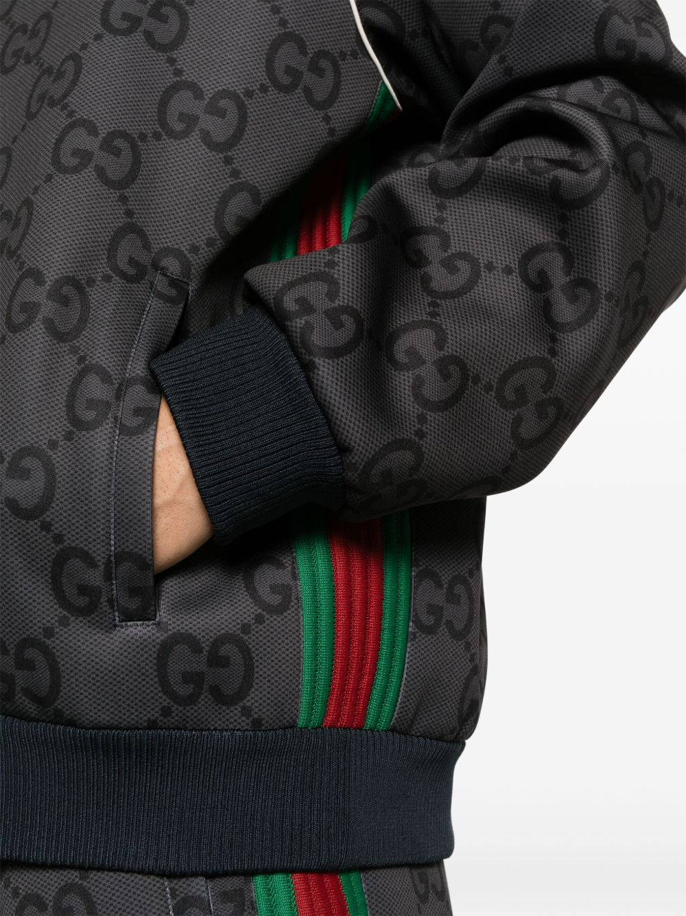 Jumbo GG-pattern Web-striped hooded jacket - 5