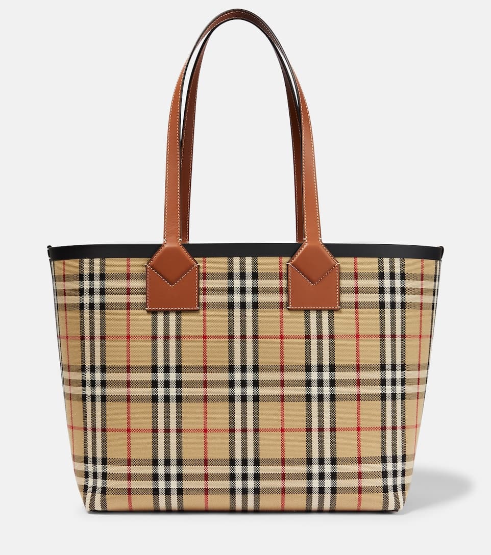 Checked jacquard cotton canvas tote bag - 1