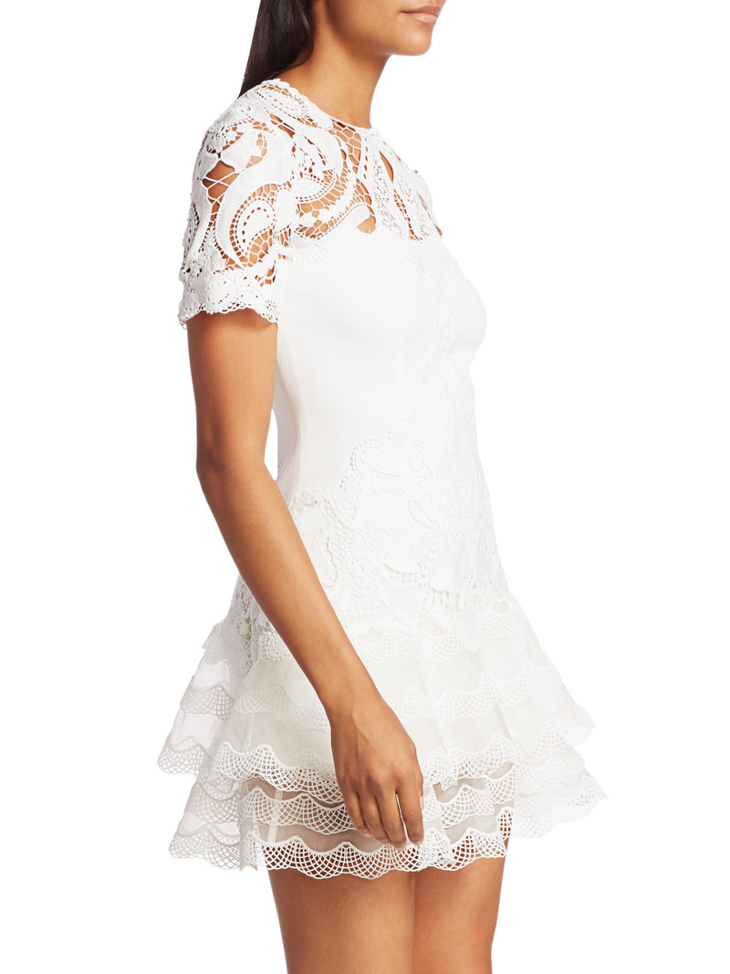 Women's Lace Appliqué A-Line Minidress - White 4